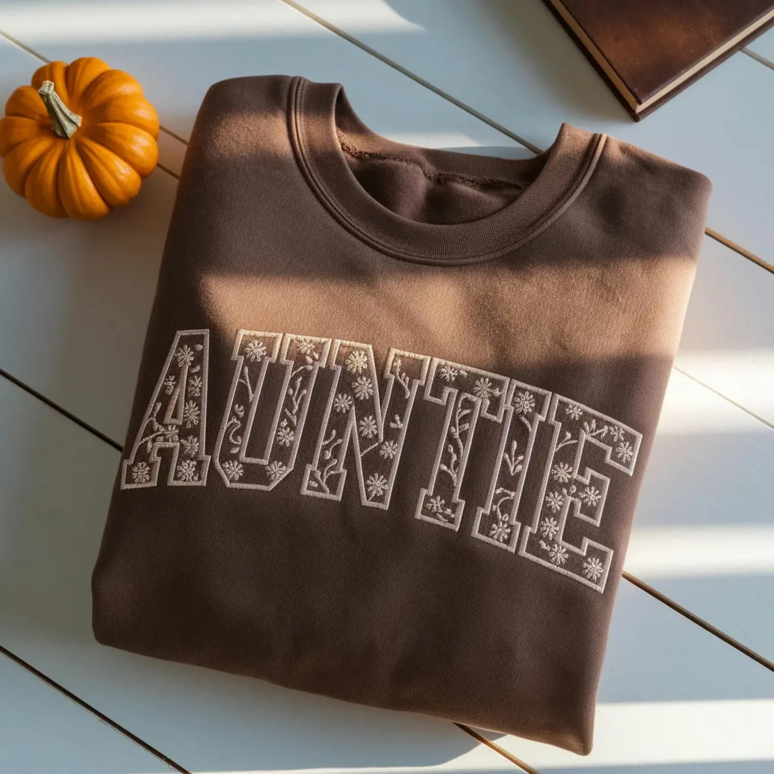 Floral Auntie Embroidered Sweatshirt, New Aunt Gift