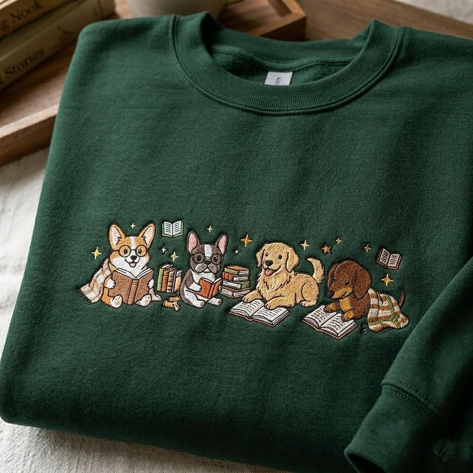 Embroidered Funny Dog Reading Sweatshirt, Hoodie
