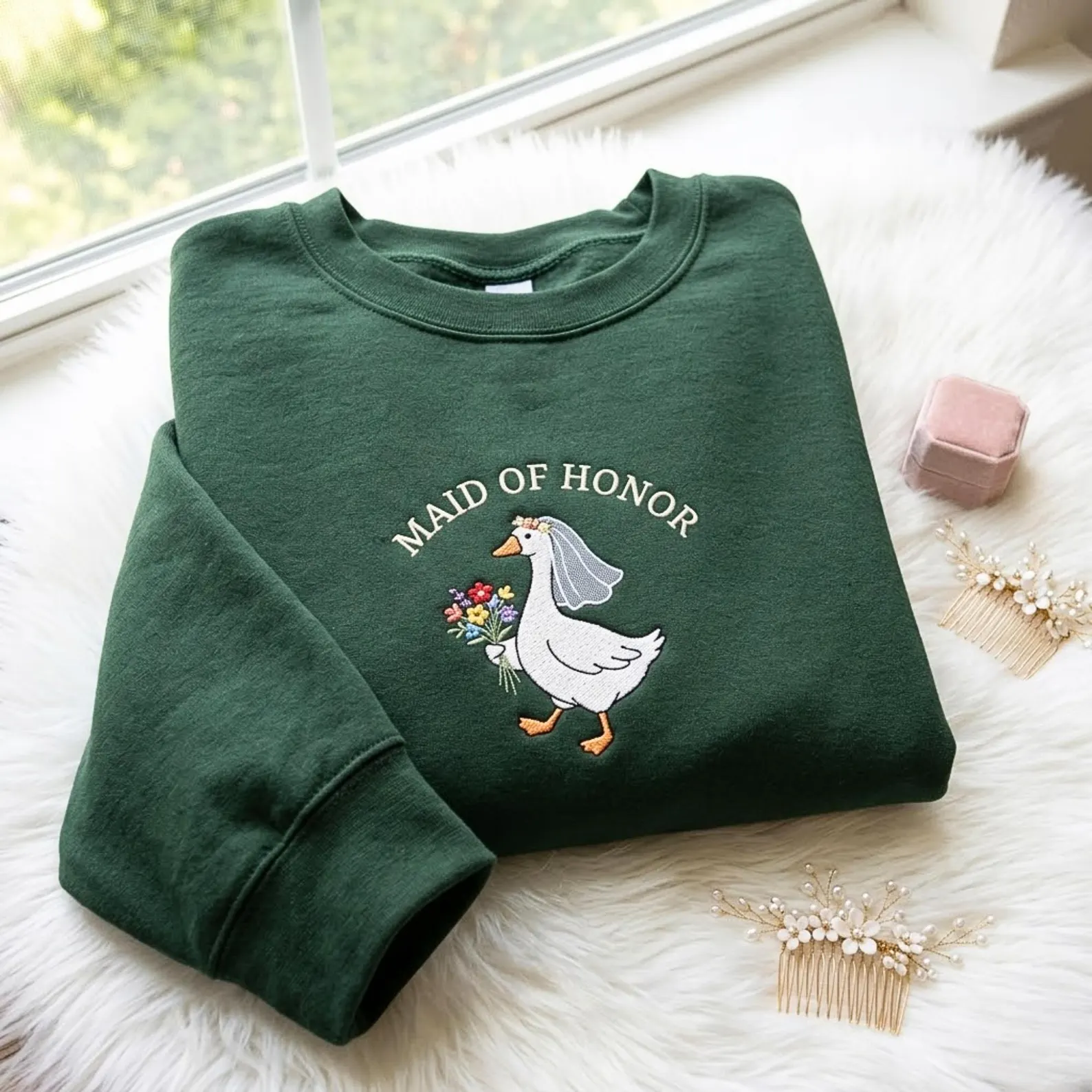 Embroidered Maid of Honor Sweatshirt Goose Shirt