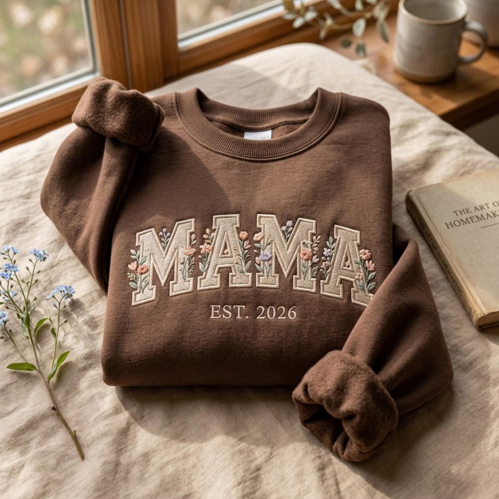 Embroidered Floral Mama Crewneck Sweatshirt